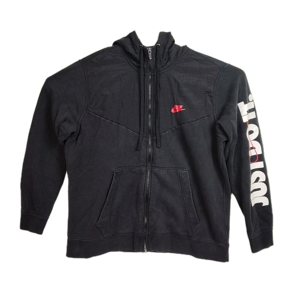 Nike Full-Zip‎ Sweatshirt Men's XL Black Logo Hooded "Just Do It"